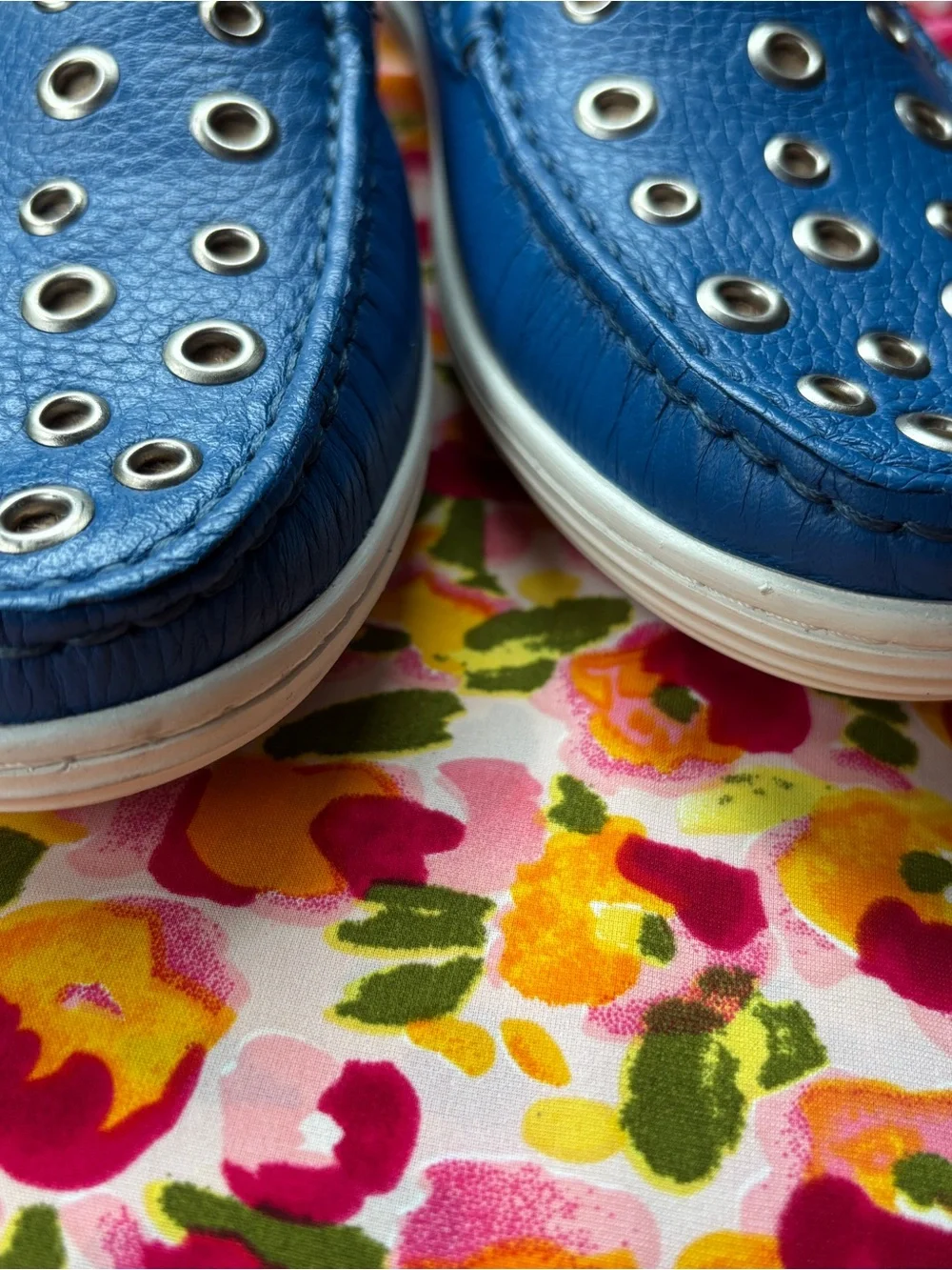 Marc Joseph Blue Leather Grommet Loafers for kids